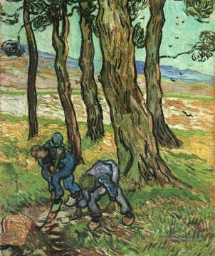 Deux creuseurs parmi les arbres Vincent van Gogh Peinture à l'huile